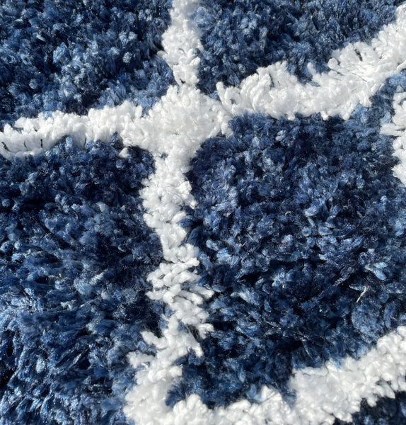 Navy Blue 2 Piece Trellis Plush Thick Soft Cozy Microfiber Bath Mat Set