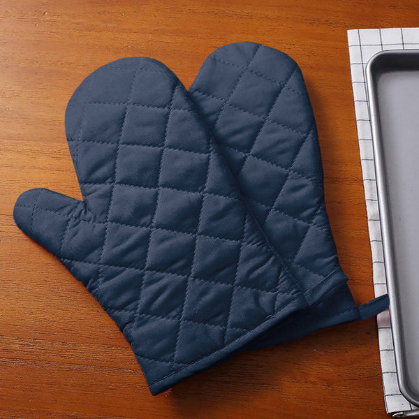 Navy Blue Heat Resistant Thick Soft Quilted Lining Kitchen Oven Glove Mitts