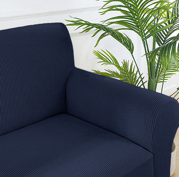 3-Piece Set Navy Blue 4-Way Stretch Ruffled Skirt Slipcover Sofa Loveseat & Armchair Cover Protector
