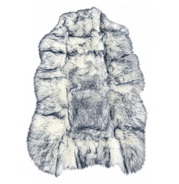 2-Tone Navy White Soft Fluffy Shag Faux Sheepskin Fur Area Rug - 2'x3' Feet