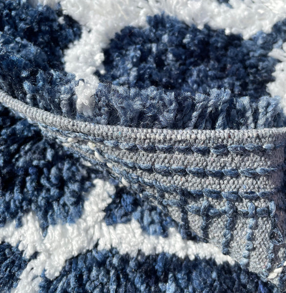 Navy Blue 2 Piece Trellis Plush Thick Soft Cozy Microfiber Bath Mat Set