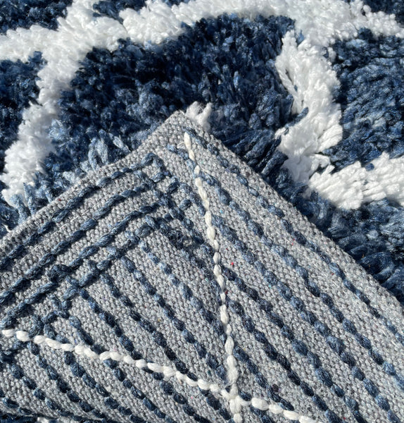 Navy Blue 2 Piece Trellis Plush Thick Soft Cozy Microfiber Bath Mat Set