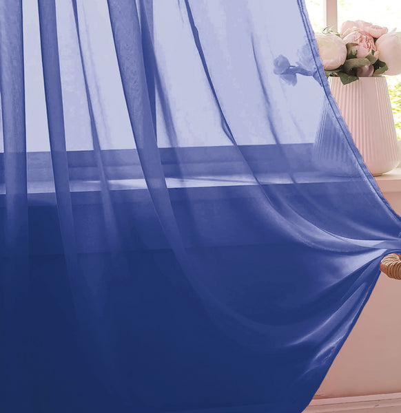 1 Piece Navy Blue Sheer Rod Pocket Window Curtain Panel - 84" Inches Long
