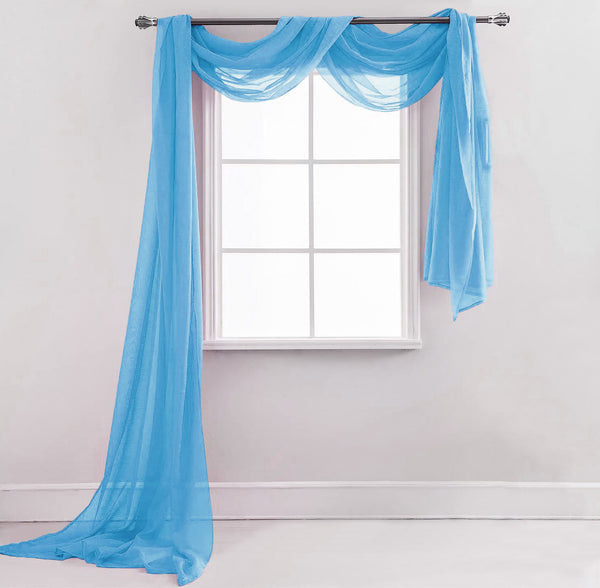 37" x 216" - Light Blue Window Scarf Valance Topper Draping Extra Long