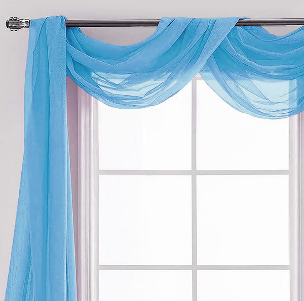 37" x 216" - Light Blue Window Scarf Valance Topper Draping Extra Long