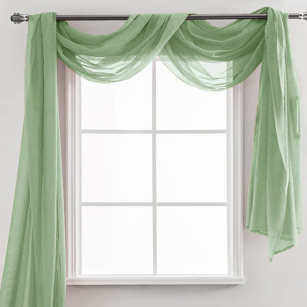 37" x 216" - Sage Sheer Window Scarf Valance Topper Draping Extra Long