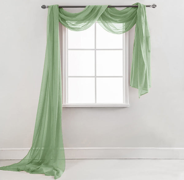 37" x 216" - Sage Sheer Window Scarf Valance Topper Draping Extra Long
