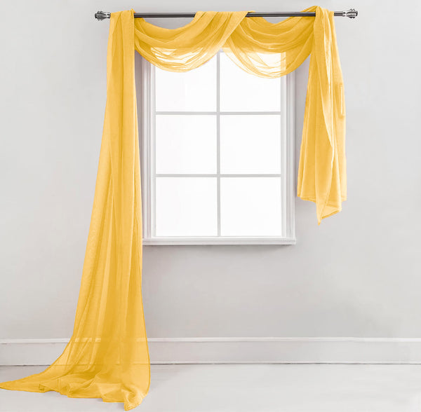 37" x 216" - Yellow Sheer Window Scarf Valance Topper Draping Extra Long
