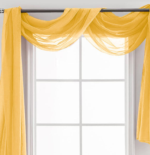 37" x 216" - Yellow Sheer Window Scarf Valance Topper Draping Extra Long