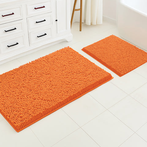 2 Piece Set Orange Soft Cozy Plush Chenille Bath Mat Bathroom Rug