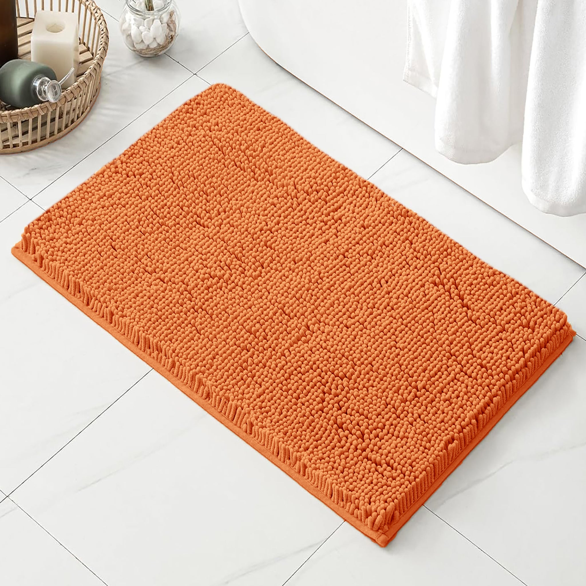 24"x16" - Large Orange Soft Cozy Plush Chenille Bath Mat Bathroom Rug