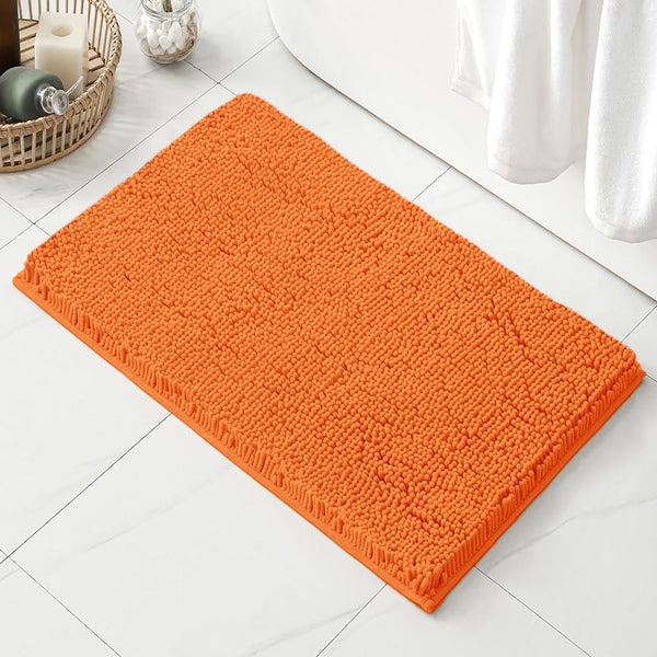 2 Piece Set Orange Soft Cozy Plush Chenille Bath Mat Bathroom Rug & Toilet Seat Cover