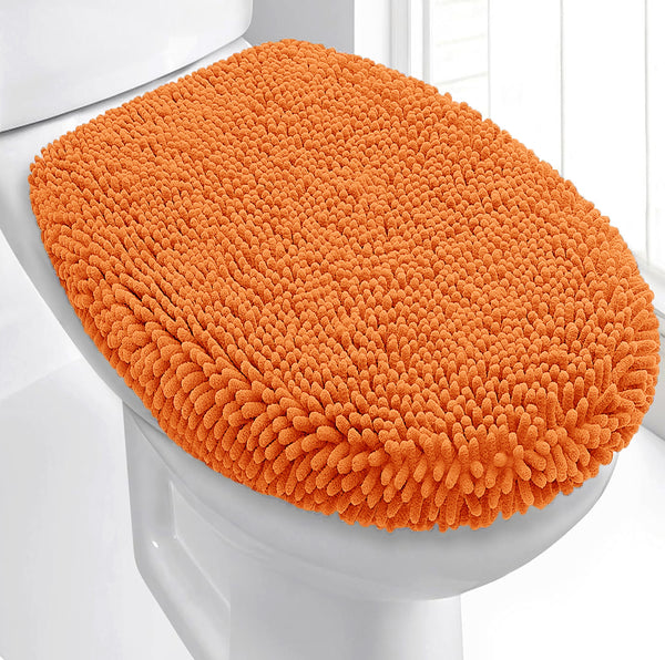 2 Piece Set Orange Soft Cozy Plush Chenille Bath Mat Bathroom Rug & Toilet Seat Cover