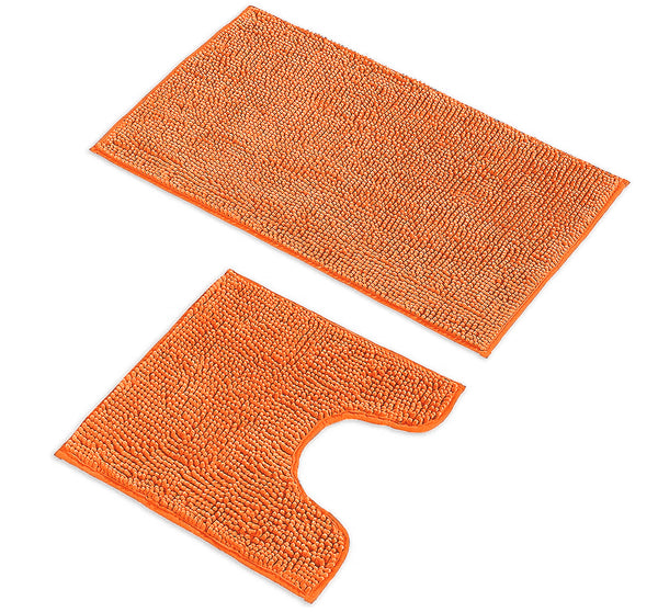 2 Piece Set Orange Soft Cozy Plush Chenille Bath Mat Bathroom Rug