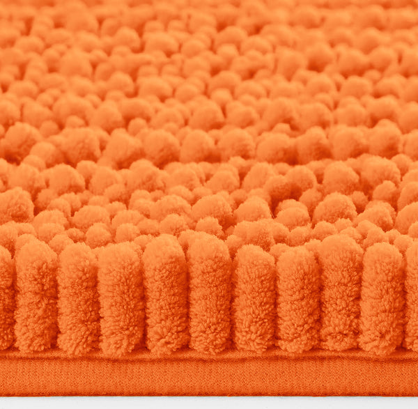 3 Piece Set Orange Soft Cozy Plush Chenille Bath Mat Highly Absorbent Bathroom Rug