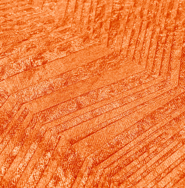 108" Long - 2 Piece Orange Solid Silky Geometric Embossed Blackout Grommet Window Curtain Panel Set
