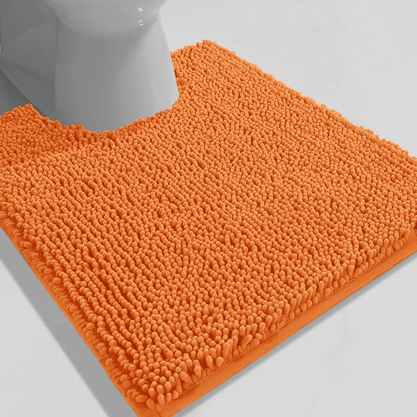 2 Piece Set Orange Soft Cozy Plush Chenille Bath Mat Bathroom Rug & Toilet Seat Cover