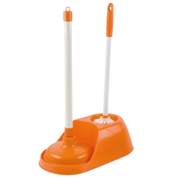 2-in-1 Orange Heavy Duty Toilet Bowl Brush & Plunger Set