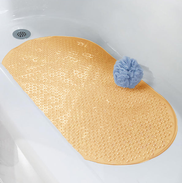 Orange Bubbles Vinyl Non-Slip Bathtub Shower Mat With Suction Cups -27" x 15"