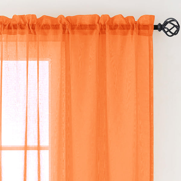 1 Piece Orange Sheer Rod Pocket Window Curtain Panel - 63" Inches Long