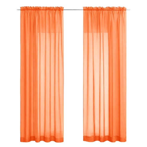 Orange Sheer Window Rod Pocket Curtain Set 90" Inches Long (2 Panels)