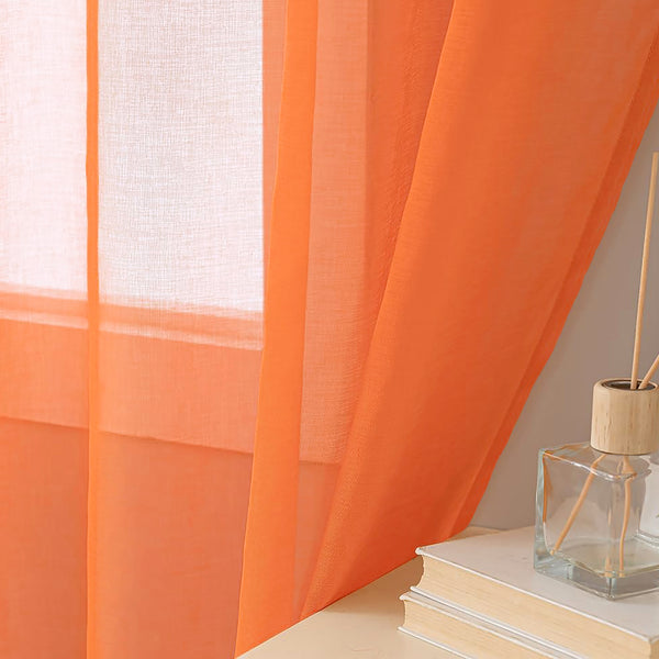 1 Piece Orange Sheer Rod Pocket Window Curtain Panel - 90" Inches Long