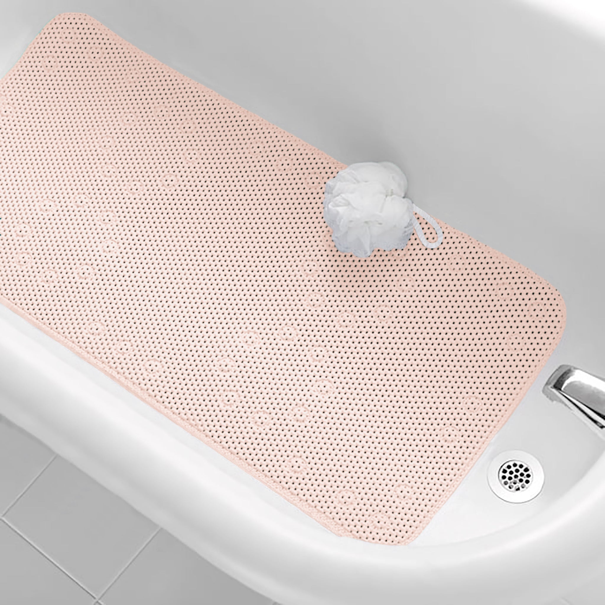 Pale Pink Non-Slip Foam Bathtub Shower Mat With Suction Cups