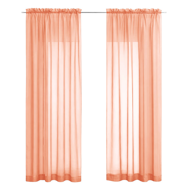 Peach Sheer Window Rod Pocket Curtain Set 90" Inches Long (2 Panels)