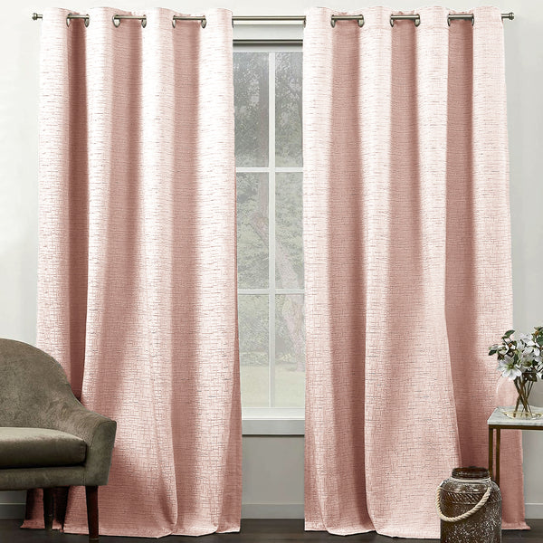 108" Long - 2 Piece Peach Solid Silky Geometric Embossed Blackout Grommet Window Curtain Panel Set