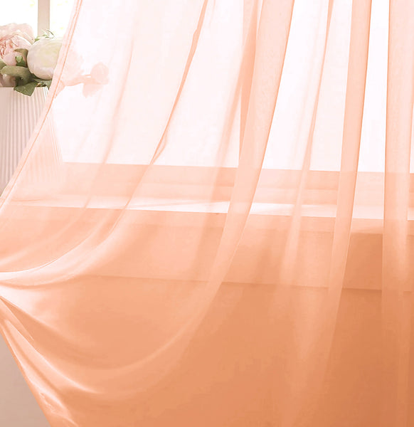 1 Piece Peach Sheer Rod Pocket Window Curtain Panel - 90" Inches Long