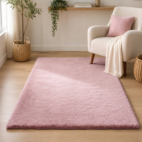 Pink Faux Rabbit Fur Soft Plush Fuzzy Rug - 34" x 58"