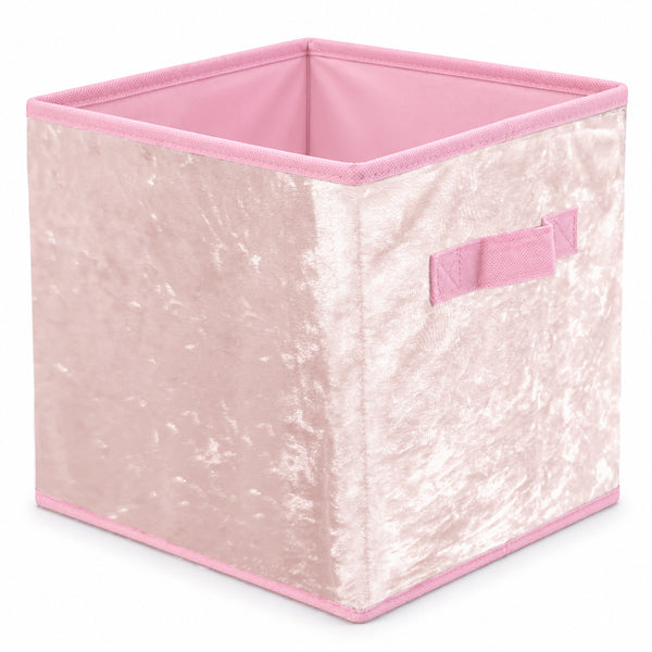 4 Pack Set Pink Velvet Collapsible Foldable Soft Plush Fabric Organizer Basket Storage Cube Bin Container - 10" Tall