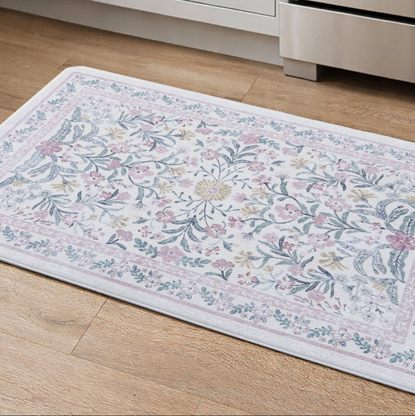 Pink Floral Comfort Anti-Fatigue Plush Waterproof Non-slip Kitchen Mat - 18"x30"