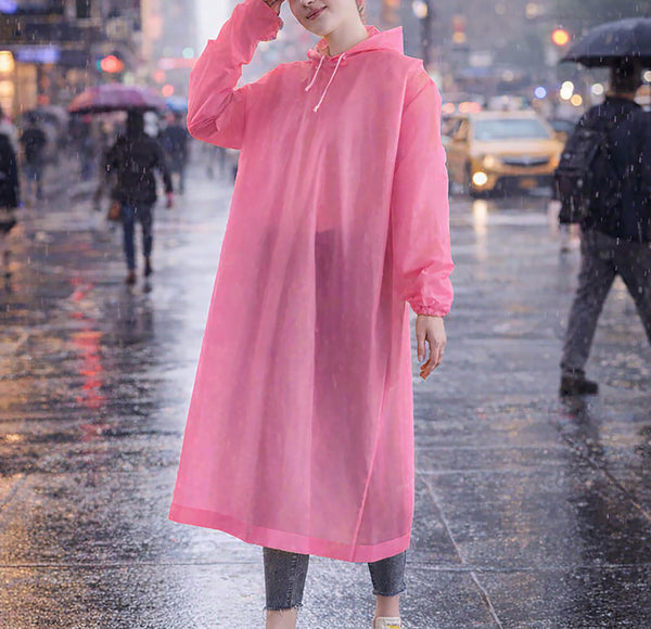 2 Piece Set Pink PEVA Raincoat Poncho Foldable Reusable - 52" x 80"