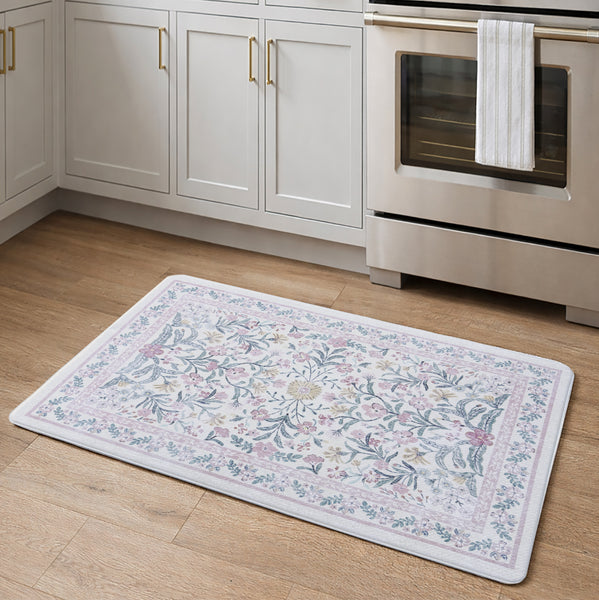 Pink Floral Comfort Anti-Fatigue Plush Waterproof Non-slip Kitchen Mat - 18"x30"
