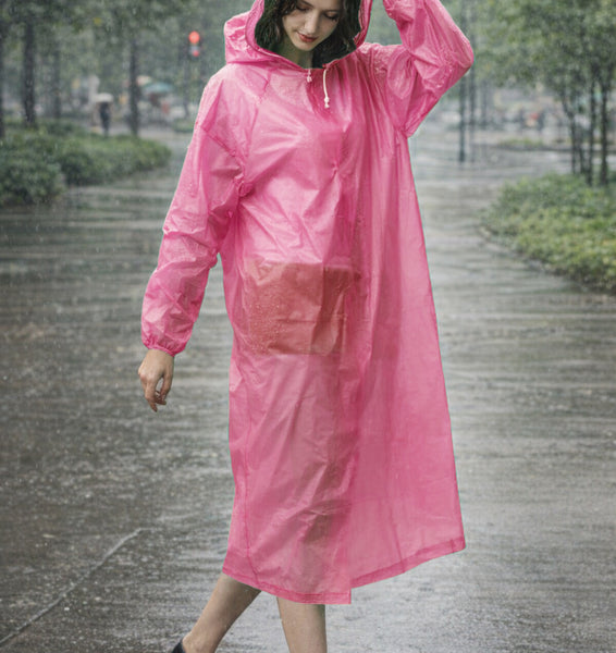 2 Piece Set Pink PEVA Raincoat Poncho Foldable Reusable - 52" x 80"