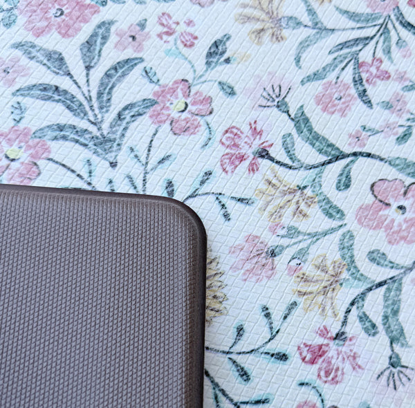 Pink Floral Comfort Anti-Fatigue Plush Waterproof Non-slip Kitchen Mat - 18"x30"