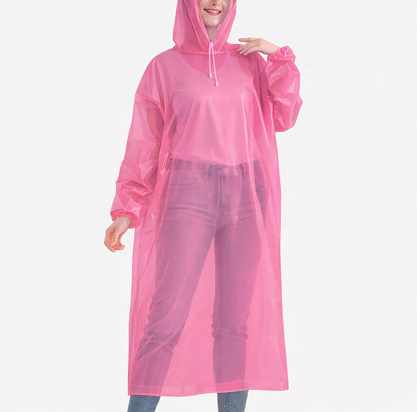 2 Piece Set Pink PEVA Raincoat Poncho Foldable Reusable - 52" x 80"