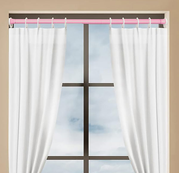 Pink Adjustable Spring Tension Curtain Rod Heavy Duty Anti-slip 41-76" Inches