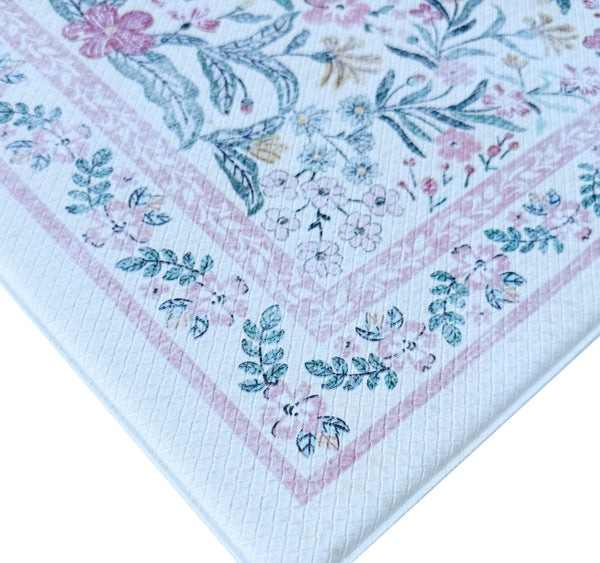 Pink Floral Comfort Anti-Fatigue Plush Waterproof Non-slip Kitchen Mat - 18"x30"