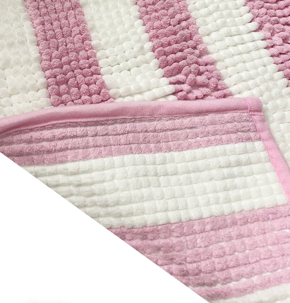 32"x20" - Pink White Stripe Soft Cozy Plush Chenille Bath Mat Bathroom Rug