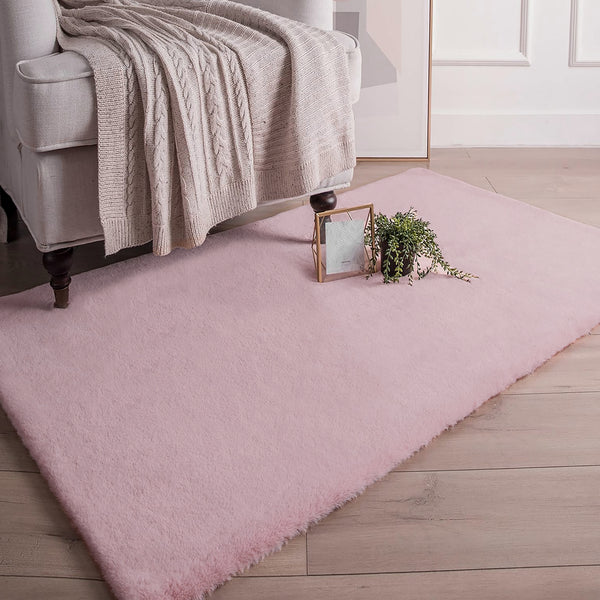 Pink Faux Rabbit Fur Soft Plush Fuzzy Rug - 34" x 58"