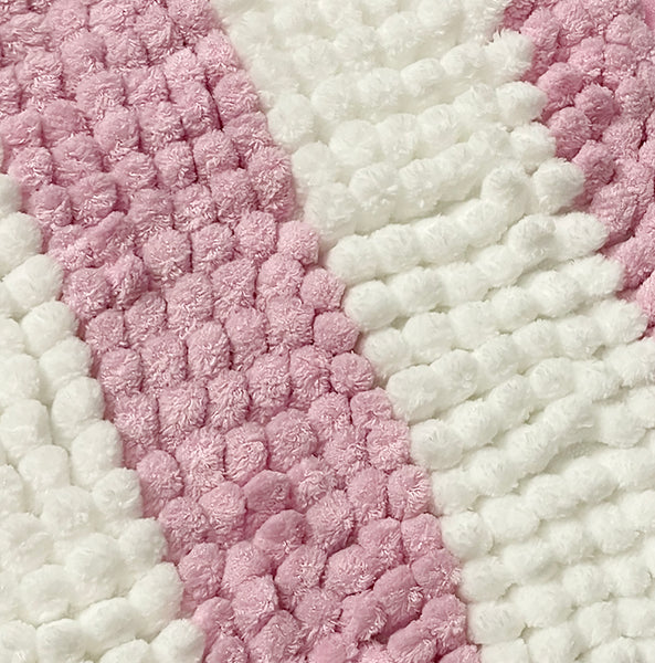 Large 2 Piece Set Pink White Stripe Soft Cozy Plush Chenille Bath Mat Bathroom Rug