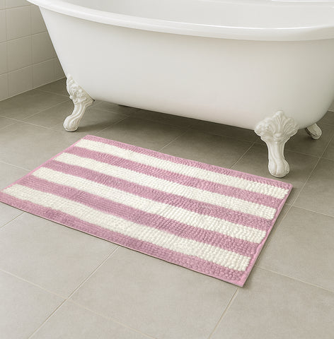 32"x20" - Pink White Stripe Soft Cozy Plush Chenille Bath Mat Bathroom Rug