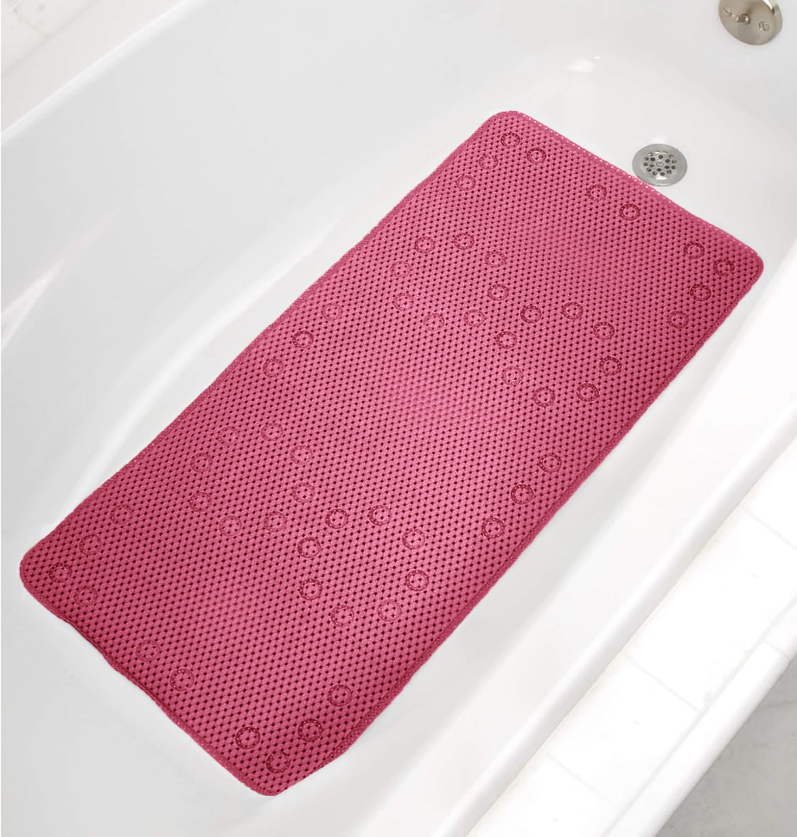 Pink Non-Slip Foam Bathtub Shower Mat With Suction Cups