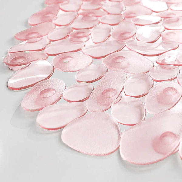 Pink Stone Pebbles Vinyl Non-Slip Bathtub Shower Mat With Suction Cups -26" x14"