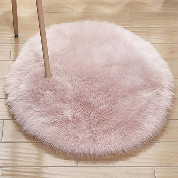 3x3 Feet Round Pink Faux Fur Sheepskin Soft Plush Fuzzy Rug