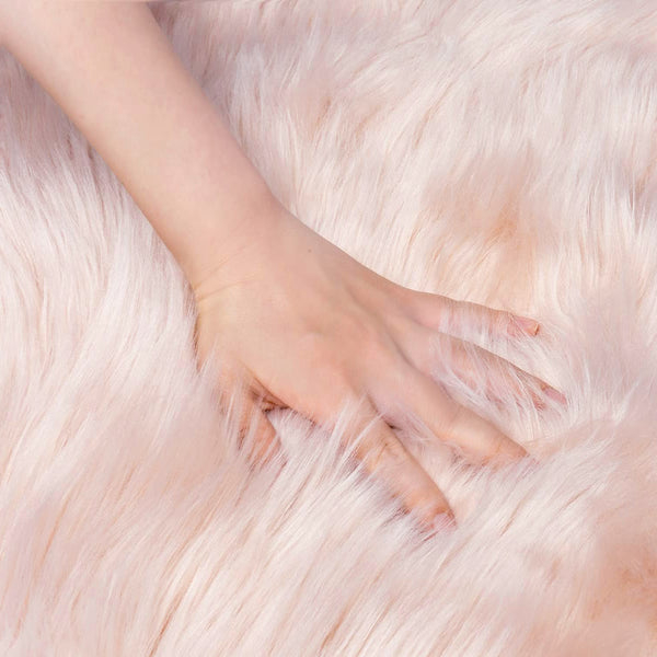 3x3 Feet Round Pink Faux Fur Sheepskin Soft Plush Fuzzy Rug