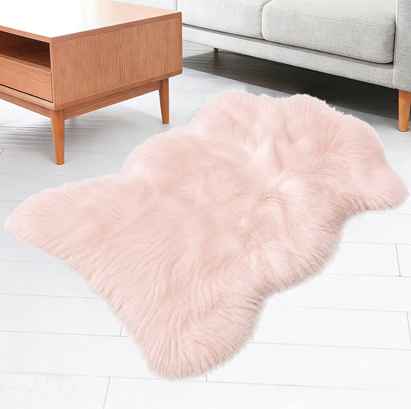 2x3 Feet Pink Faux Fur Sheepskin Soft Plush Fuzzy Rug