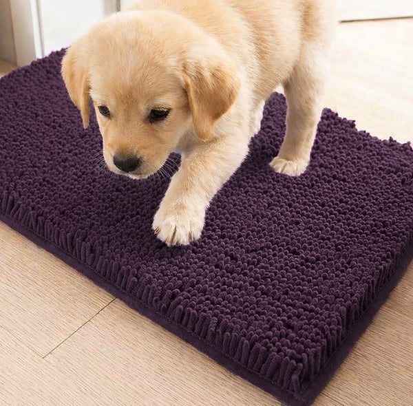 23"x15" - Purple Plum Dog Door Mat Non-Slip Super Absorbent Quick Dry Chenille Microfiber Washable Pet Rug for Muddy Paws